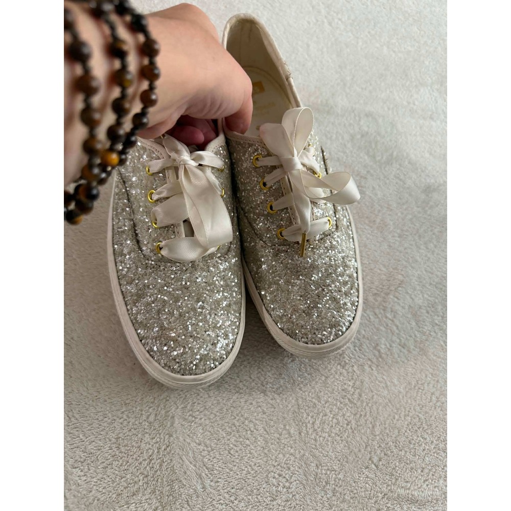 Kate Spade Keds Womens 7.5 Silver Glitter Sneakers Wedding Ribbon Prom